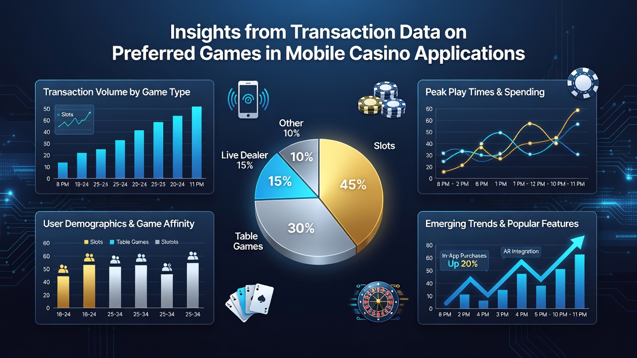Charts displaying average transaction values and game type distributions in mobile casino applications over recent months