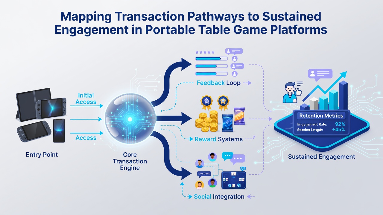 Diagram showing engagement metrics rising alongside efficient payment flows in table game mobile applications