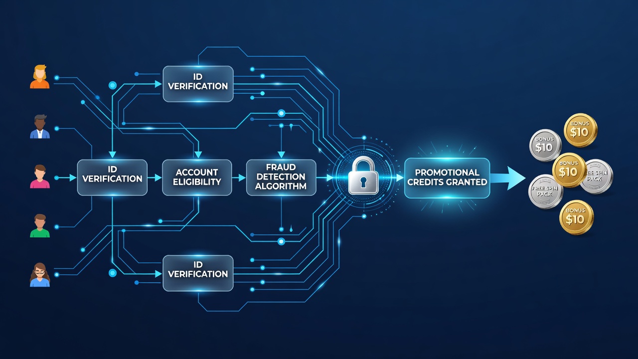 Flowchart showing credit access points tied to verification milestones in interactive gaming